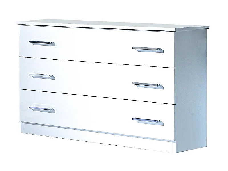 Design ladekast met 3 grote wit gelakte houten lades met chromen handgrepen Turijn 116 cm