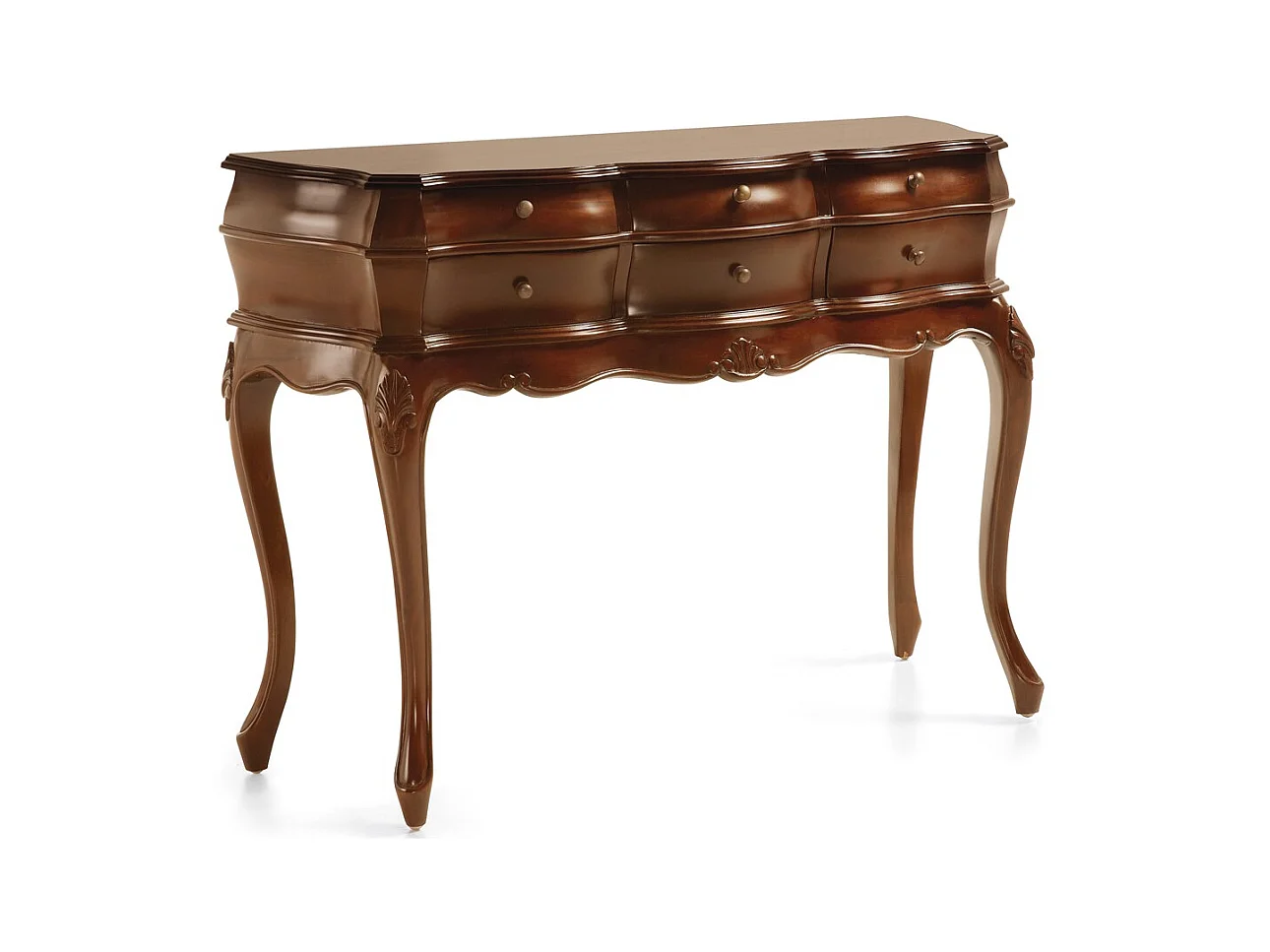 Console en bois d'acajou marron 6 tiroirs Castle 108cm