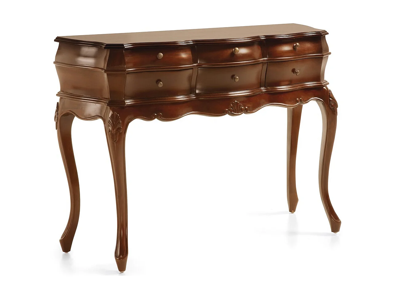 Console en bois d'acajou marron 6 tiroirs Castle 108cm