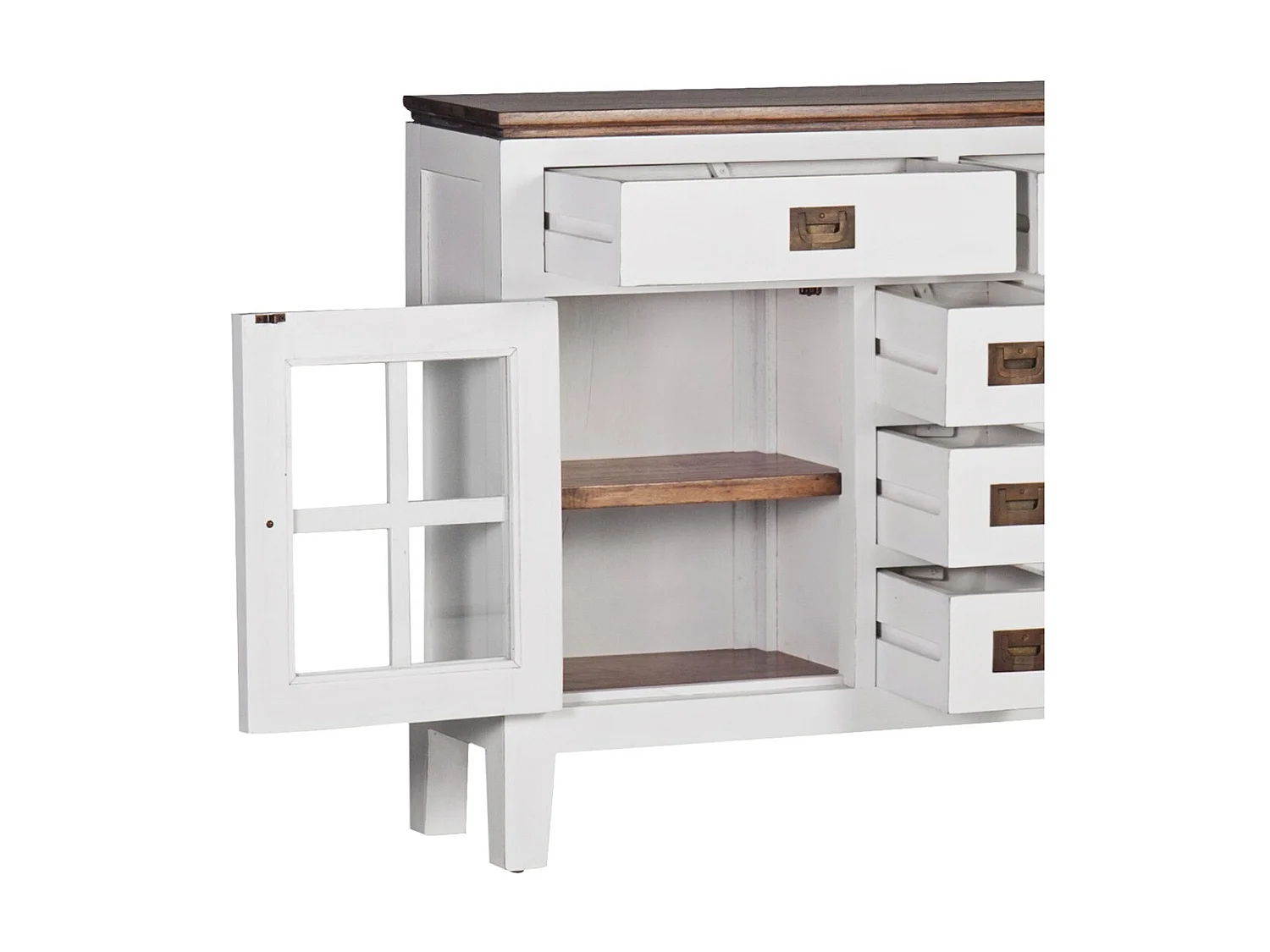 Console provençale bois massif de mindi blanc et marron Kirest 105cm