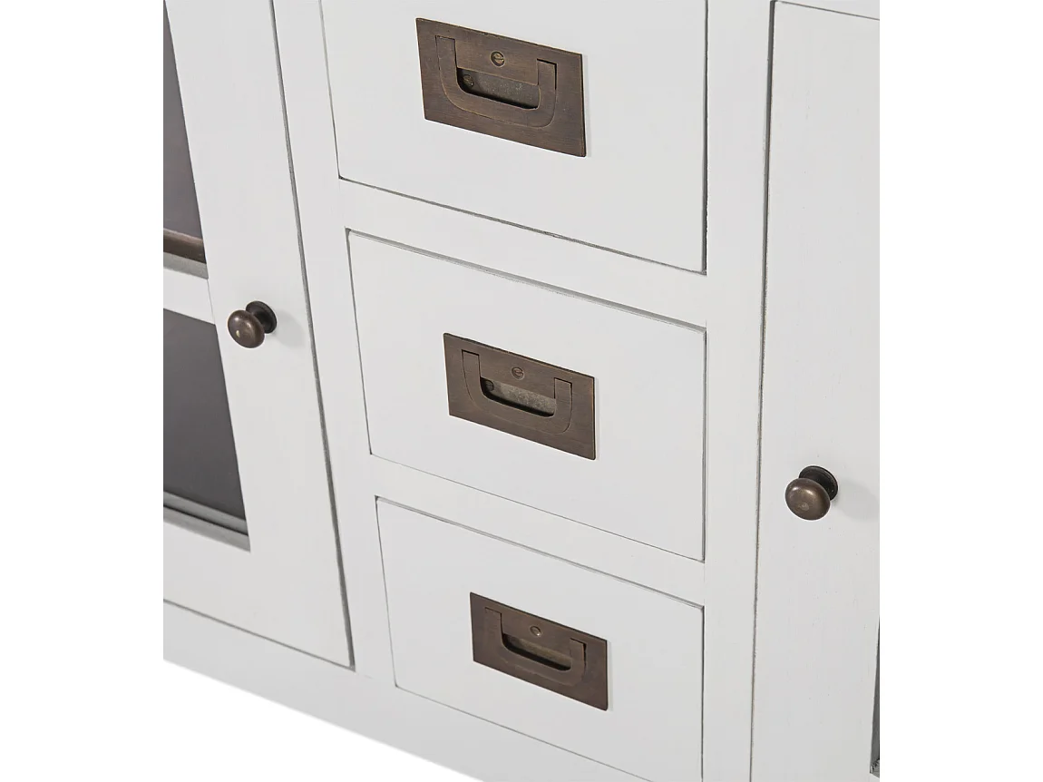 Console provençale bois massif de mindi blanc et marron Kirest 105cm