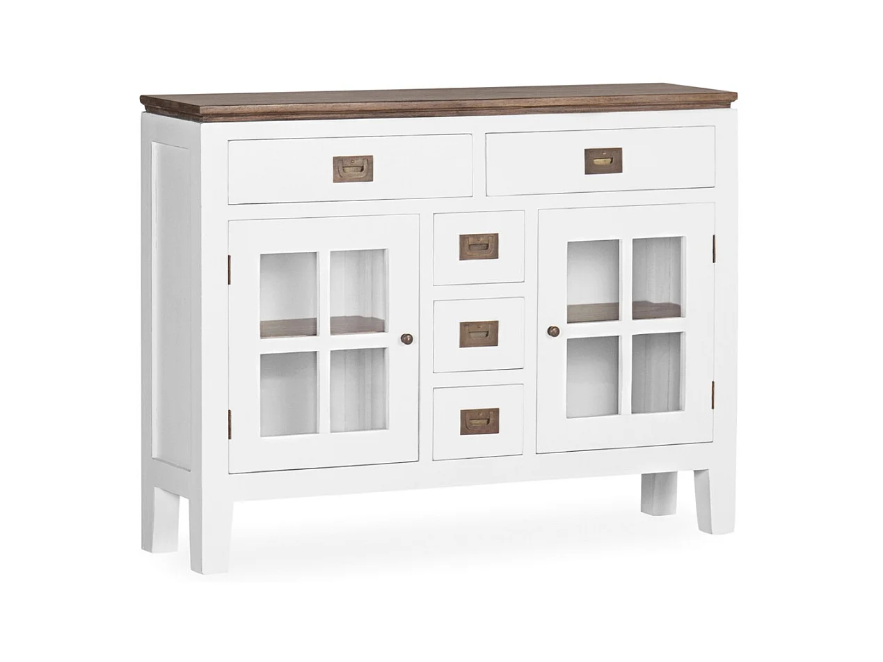 Console provençale bois massif de mindi blanc et marron Kirest 105cm