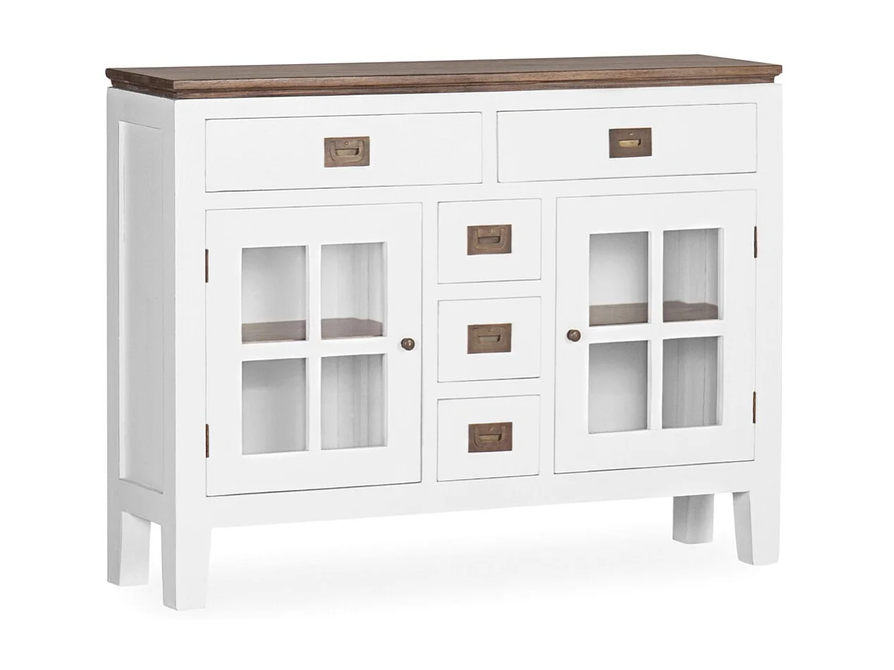 Console provençale bois massif de mindi blanc et marron Kirest 105cm