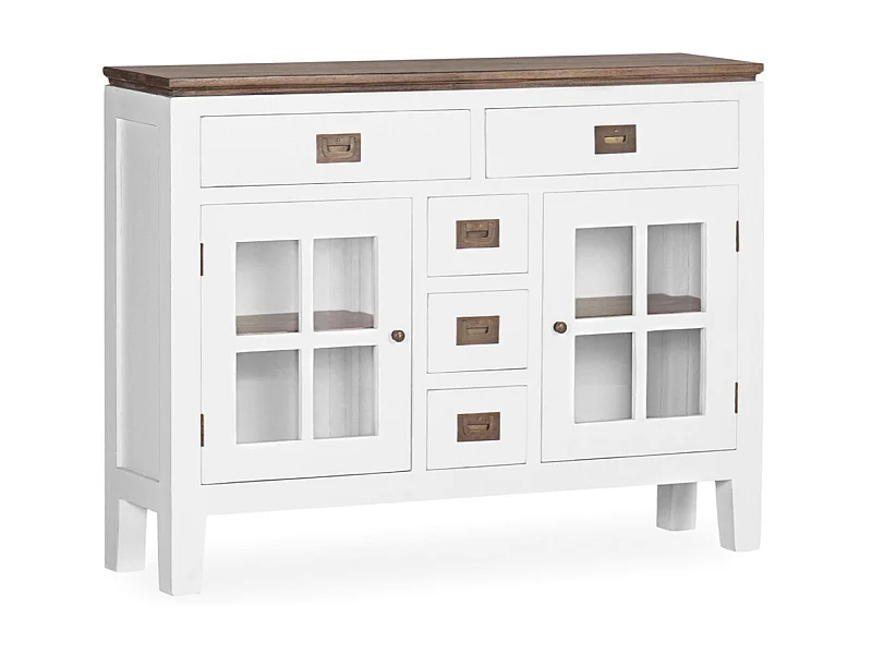Console provençale bois massif de mindi blanc et marron Kirest 105cm