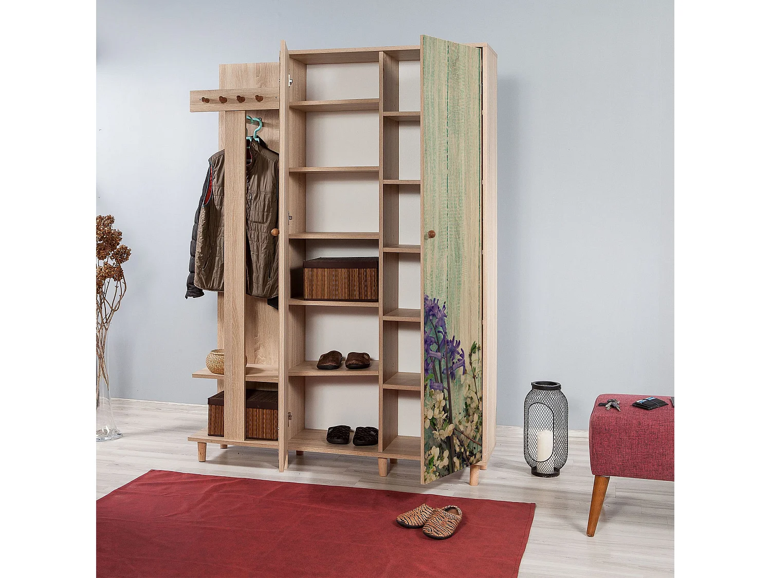 Aparador de hall em carvalho Sonoma – 135 x 192 x 36 cm – 100% MDF revestido em melamina