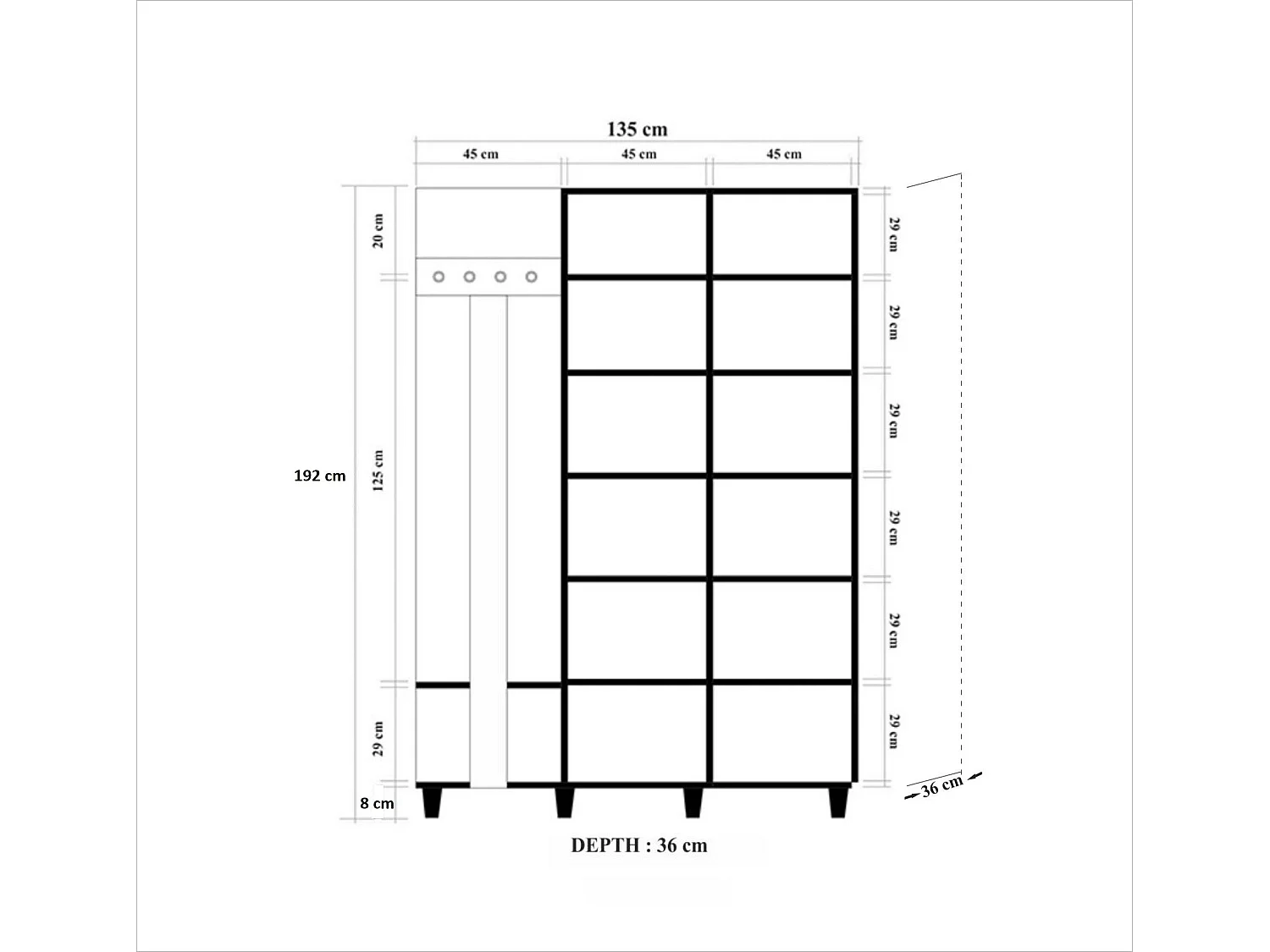 Aparador de hall em carvalho Sonoma – 135 x 192 x 36 cm – 100% MDF revestido em melamina
