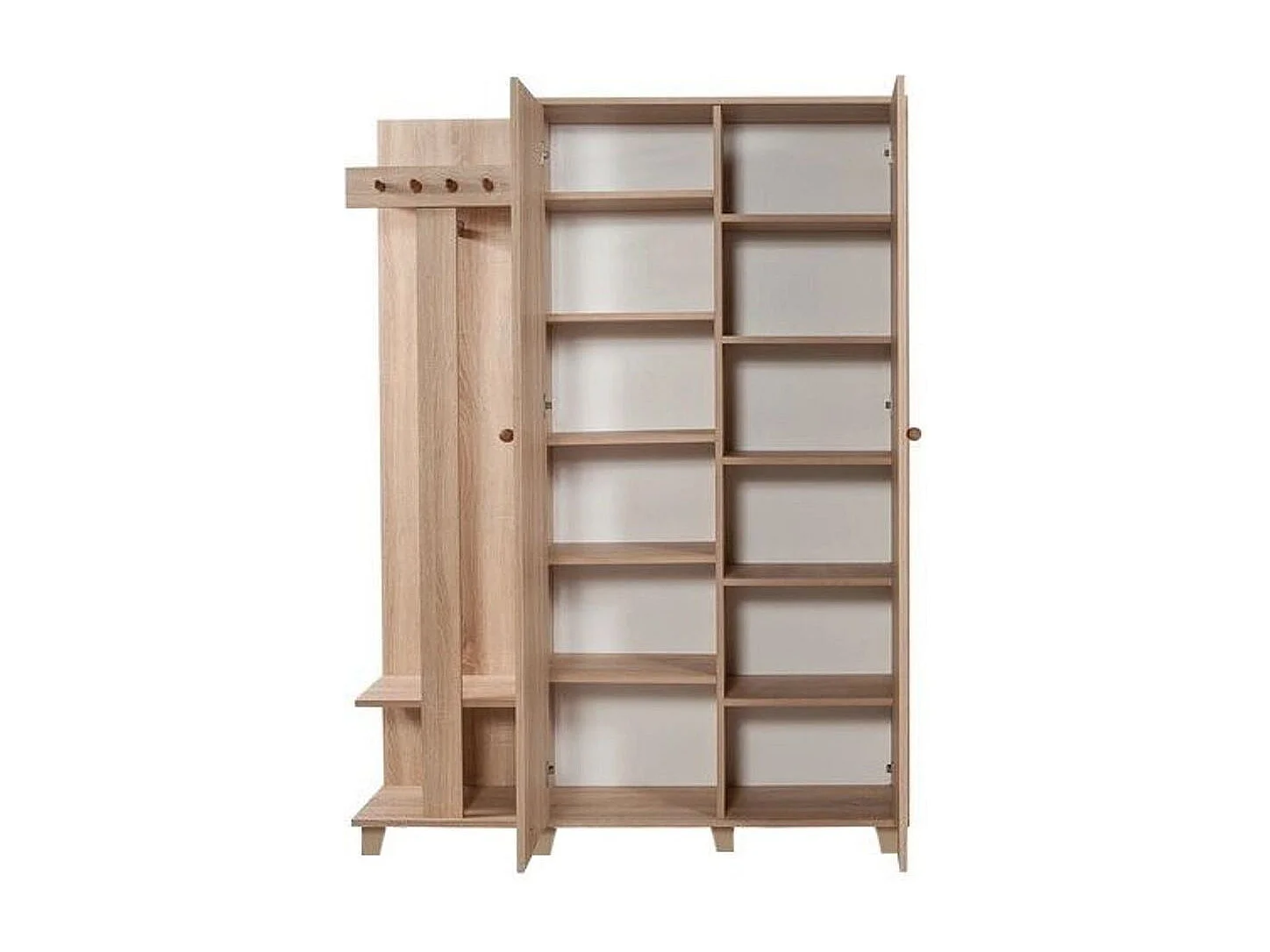 Meuble d'entrée 2 portes Repono L135xH194cm Bois Naturel et Motif Arbre effeuillé Noir