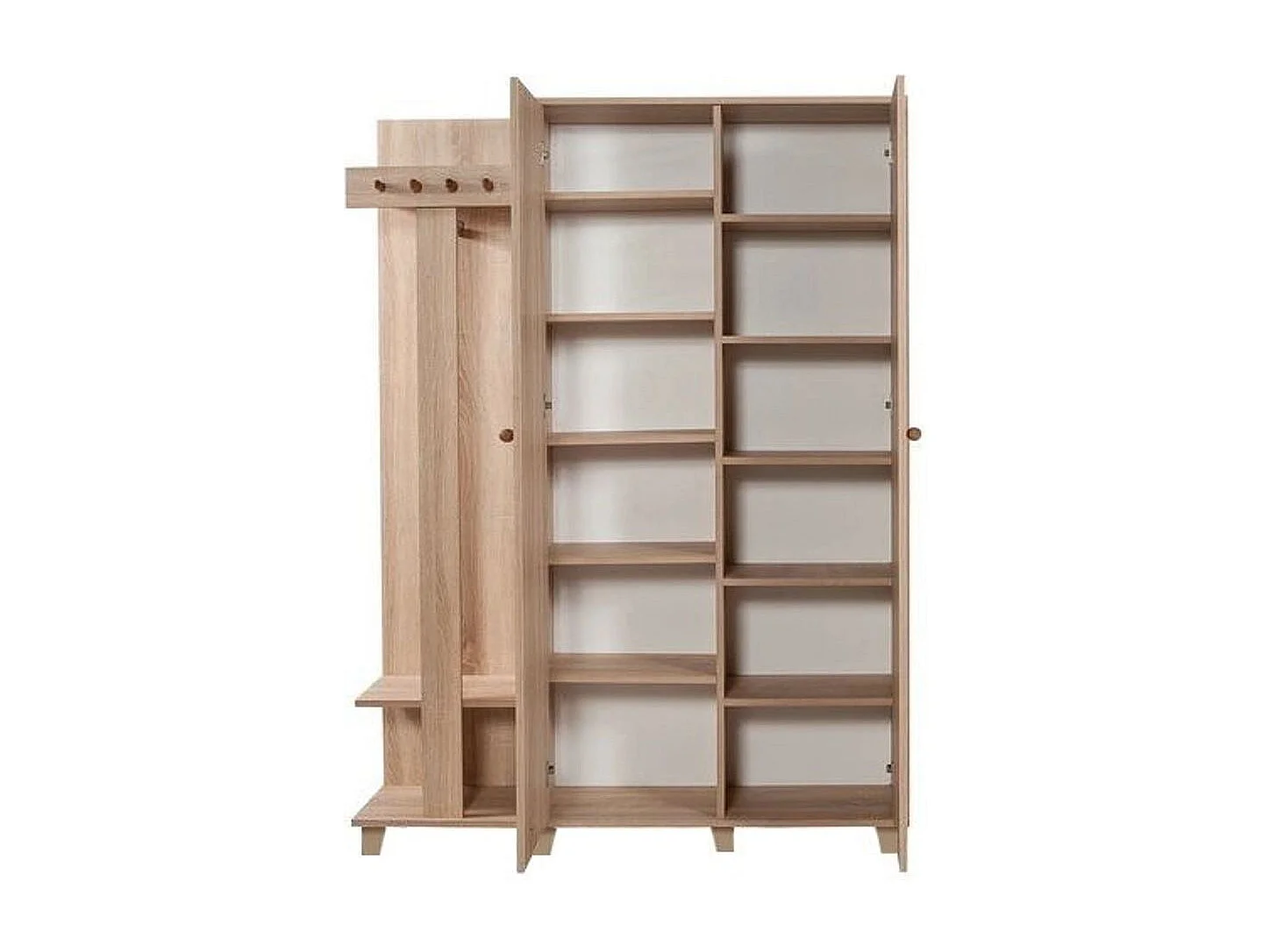 Meuble d'entrée 2 portes Repono L135xH194cm Bois Naturel et Motif Arbre effeuillé Noir