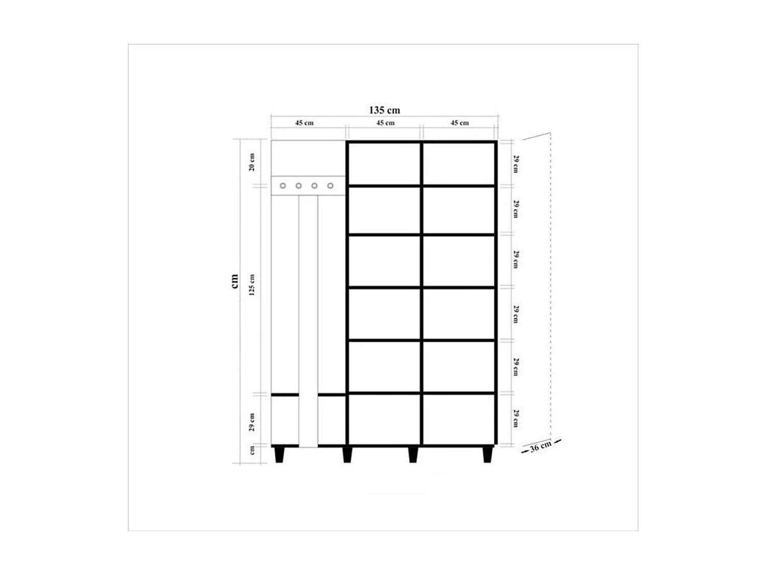 Meuble d'entrée 2 portes Repono L135xH194cm Bois Naturel et Motif Arbre effeuillé Noir