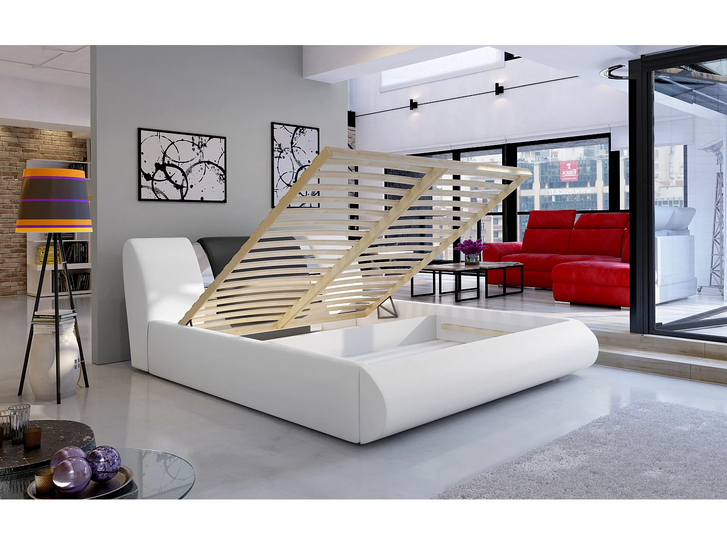 Opbergbed 160x200 cm licht/donkergrijze stof en chroommetaal Flavien