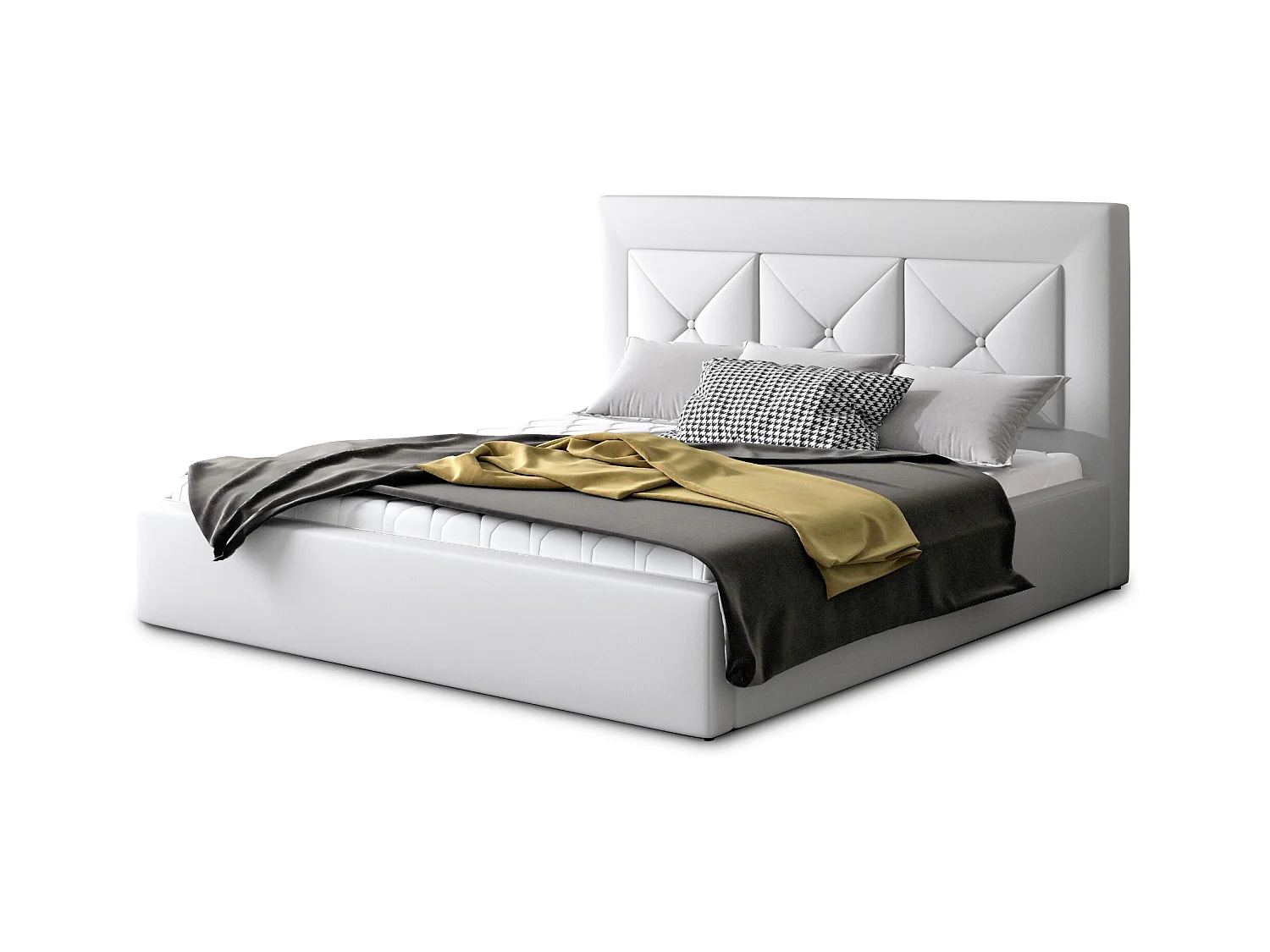 Lit double rembourré en simili cuir Clarin-Couleur Blanc-180x200-Version avec sommier