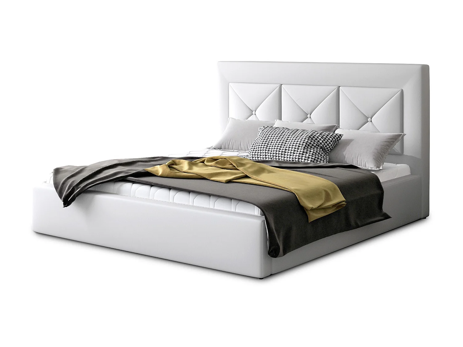 Tweepersoonsbed bekleed met Clarin-imitatieleer-Kleur Wit-Slapen 180x200cm-Versie met boxspring