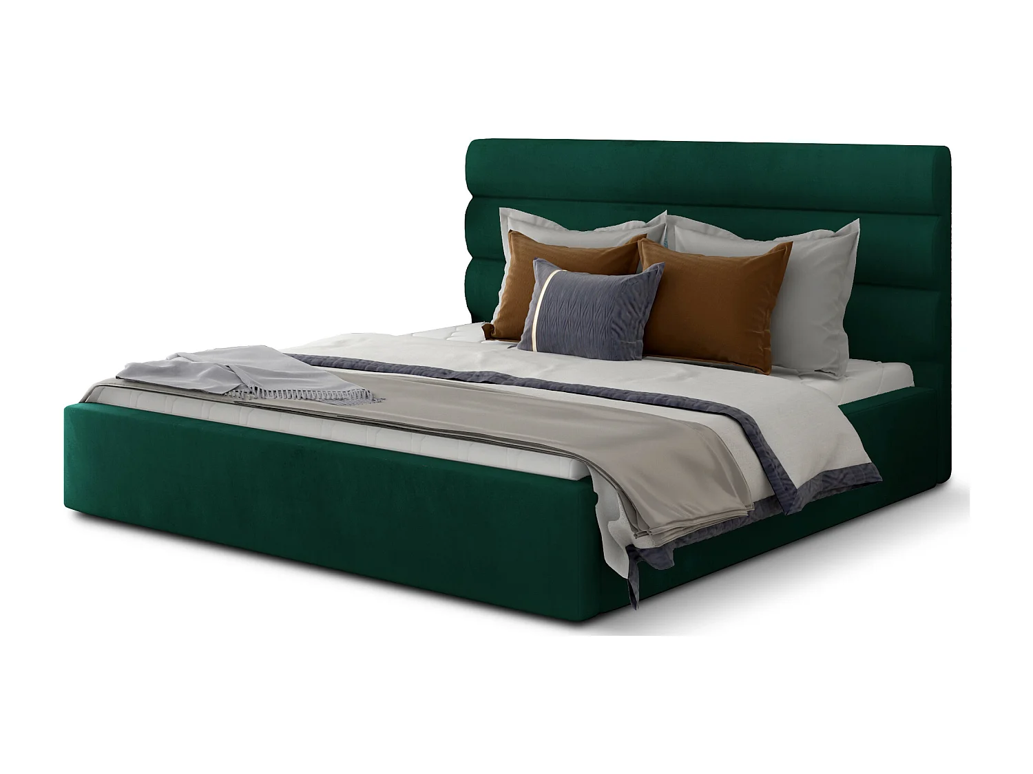 Lit design velours vert avec coffre de rangement Klarina - 4 tailles-180x200