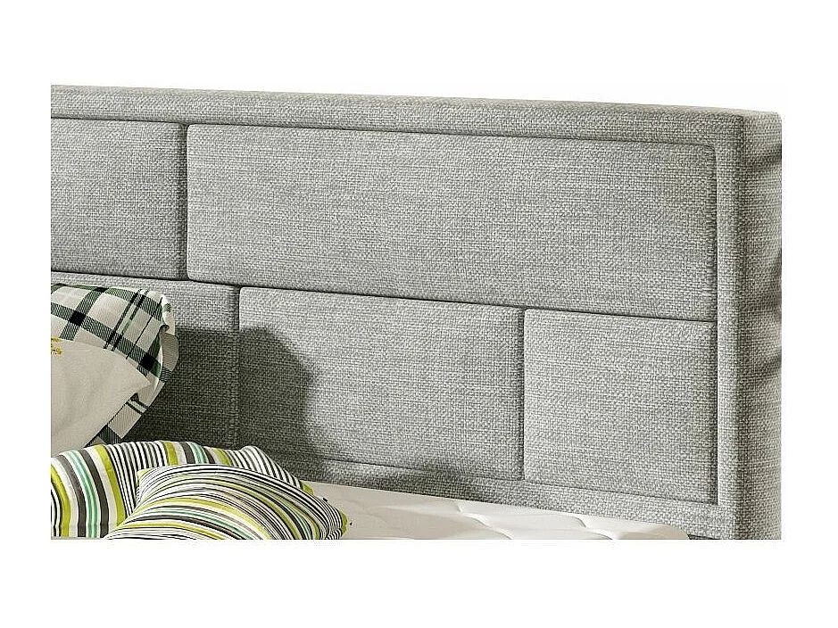 Lit avec coffre tissu gris clair tête de lit capitonnée Lenzo - 4 tailles-180x200
