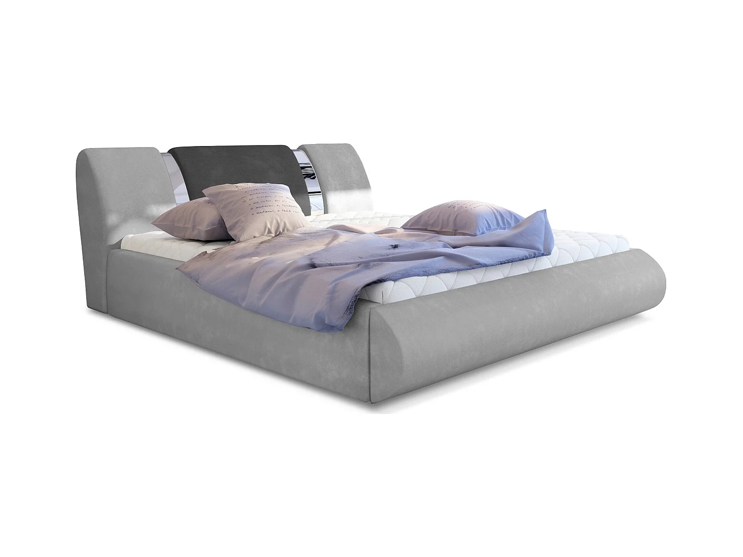 Lit coffre 180x200 tissu gris clair-foncé et métal chromé Flavien