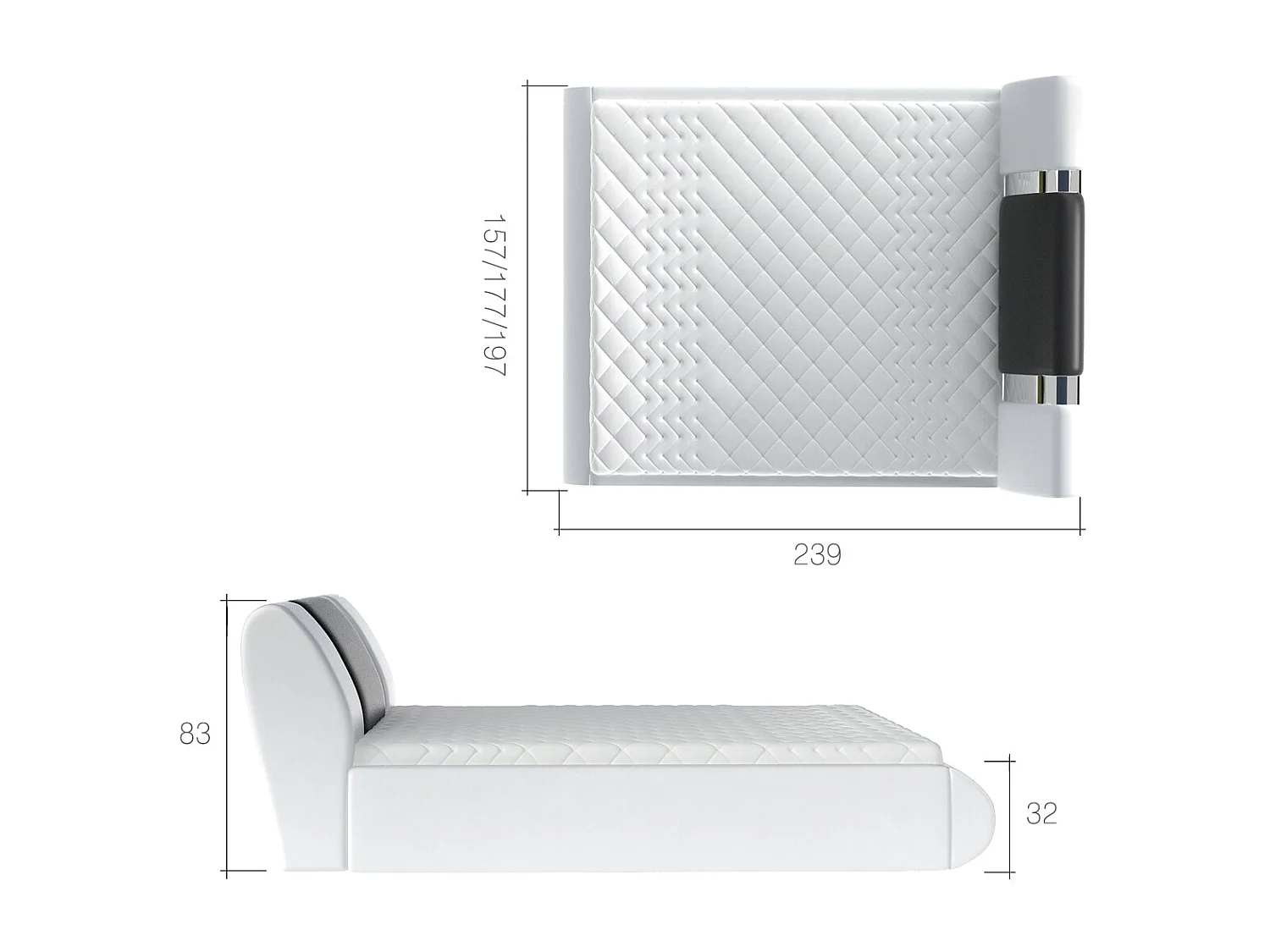 Lit coffre 180x200 tissu gris clair-foncé et métal chromé Flavien