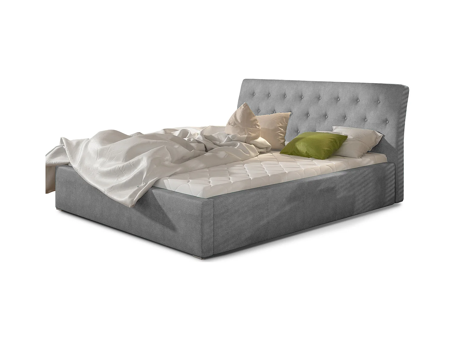 Venizia gewatteerd fluwelen bed-Kleur Lichtgrijs-Slapen 200x200cm-Versie opslagruimte