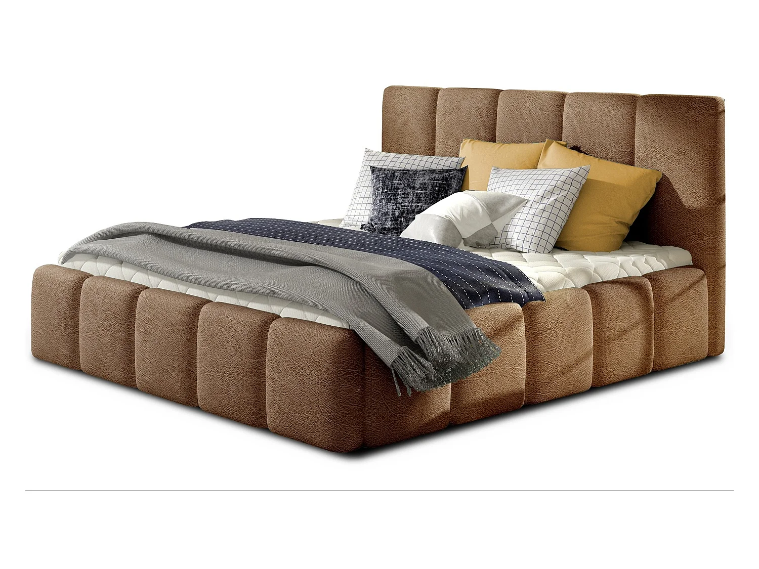 Vika modern gestoffeerd fluwelen bed-Kleur Lichtbruin-Slapen 140x200cm-Versie met boxspring
