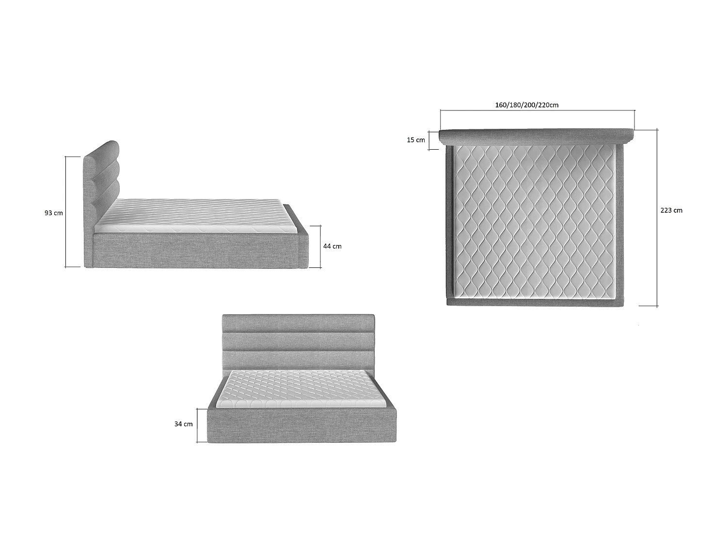 Lit design tissu marron avec coffre de rangement Klarina - 4 tailles-140x200