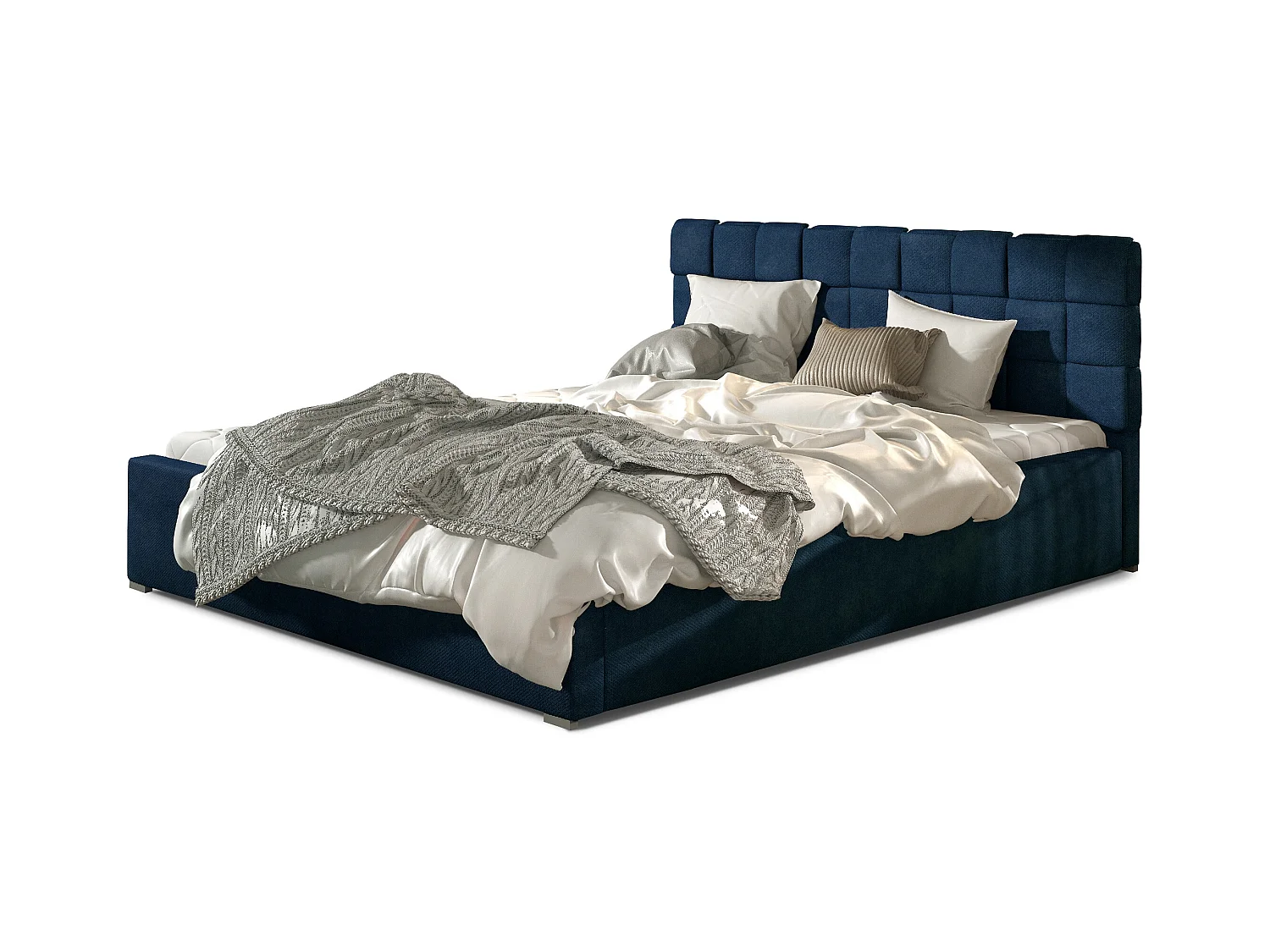 Lit avec coffre de rangement 200x200 capitonné velours bleu Kandy