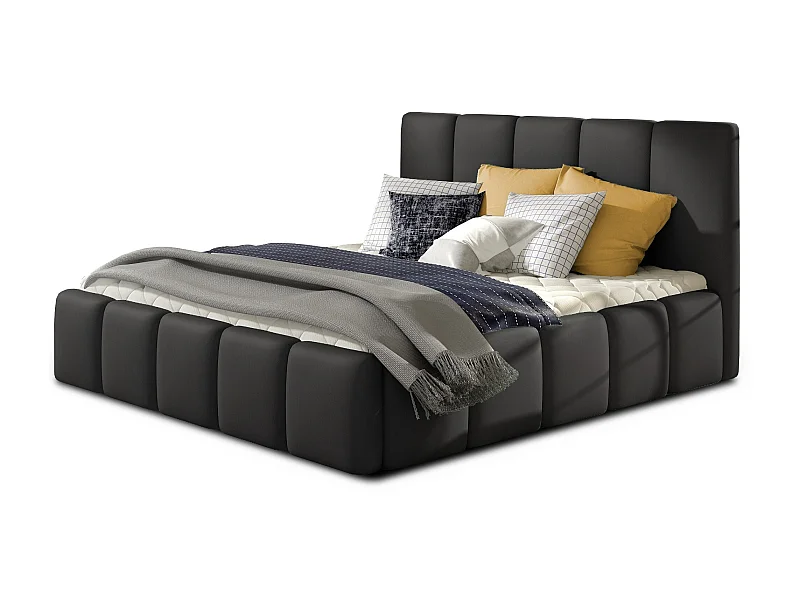 Vika modern gestoffeerd kunstleer bed-Kleur Zwart-Slapen 140x200cm-Versie zonder boxspring