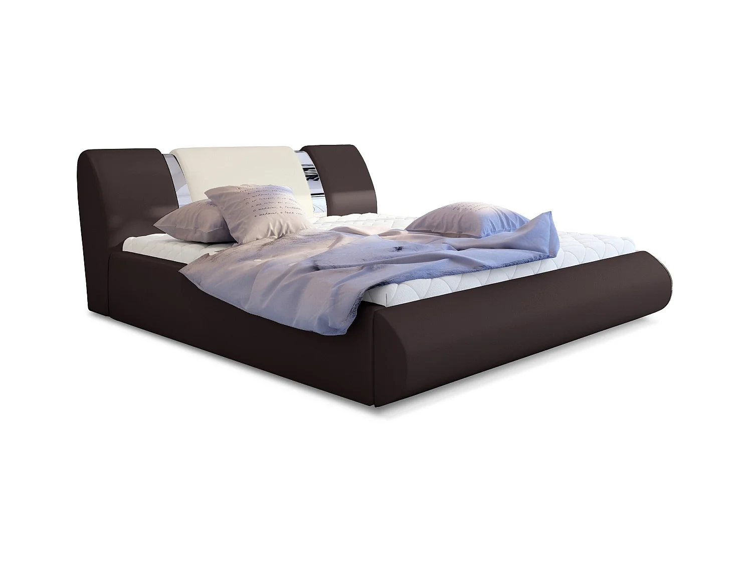 Lit coffre 140x200 simili marron-beige et métal chromé Flavien