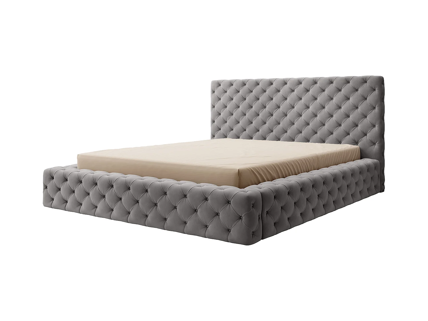 Prince prestige opbergbed – Elegantie van gewatteerd fluweel-Kleur Grijs-Slapen 160x200cm