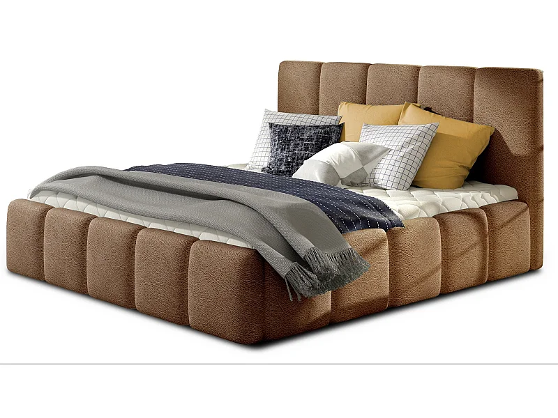 Lit adulte Vika – Velours capitonné-Marron clair-160x200