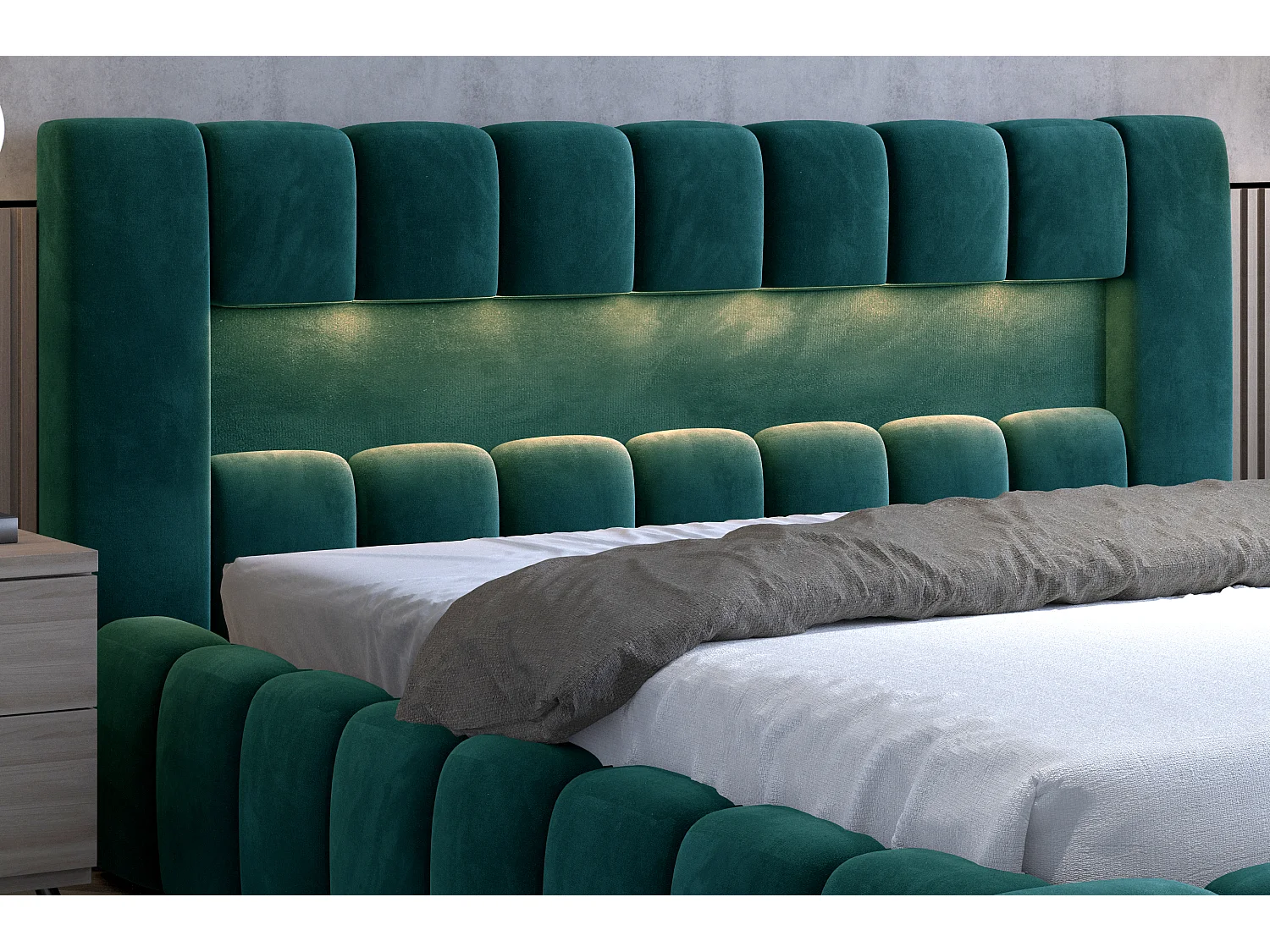 Lit design avec coffre tapissé velours Luto-Couleur Marron-140x200