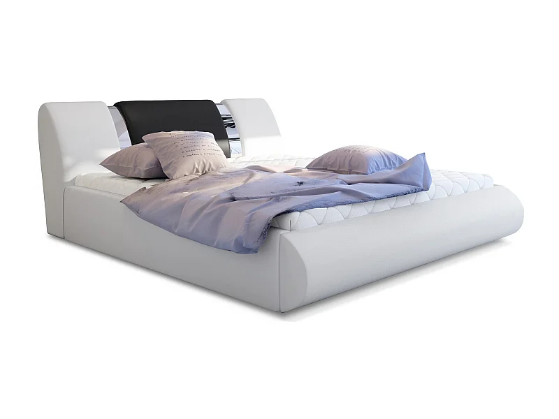 Lit coffre 180x200 simili blanc-noir et métal chromé Flavien