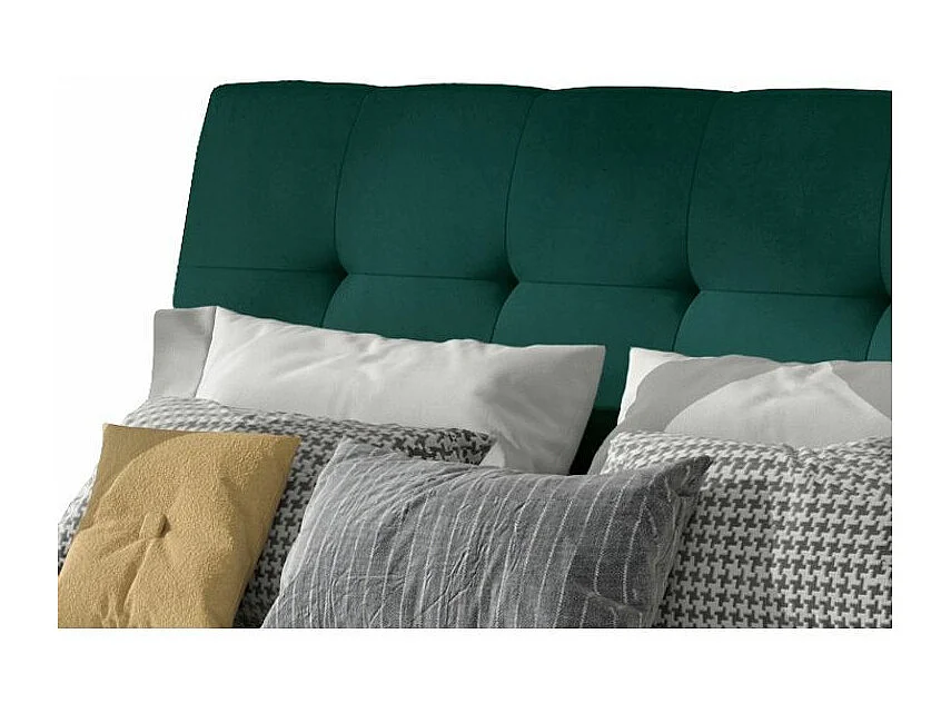Lit capitonné avec rangement velours vert foncé Klein - 4 tailles-180x200