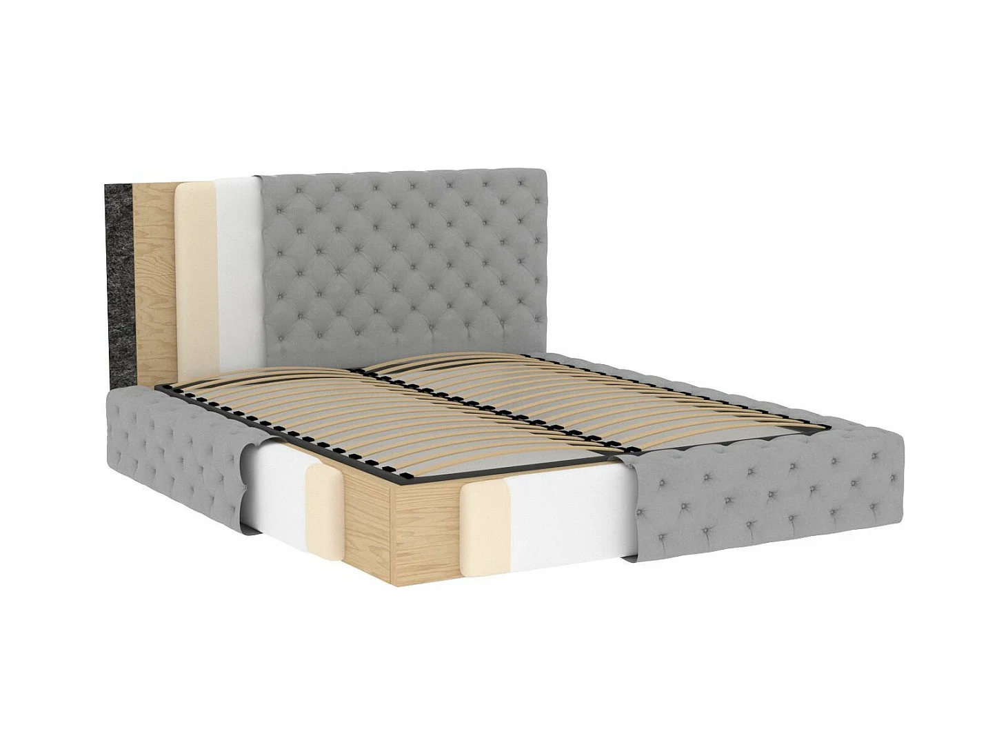 Lit design avec tête de lit et coffre capitonné simili cuir noir Prince - 3 tailles-180x200