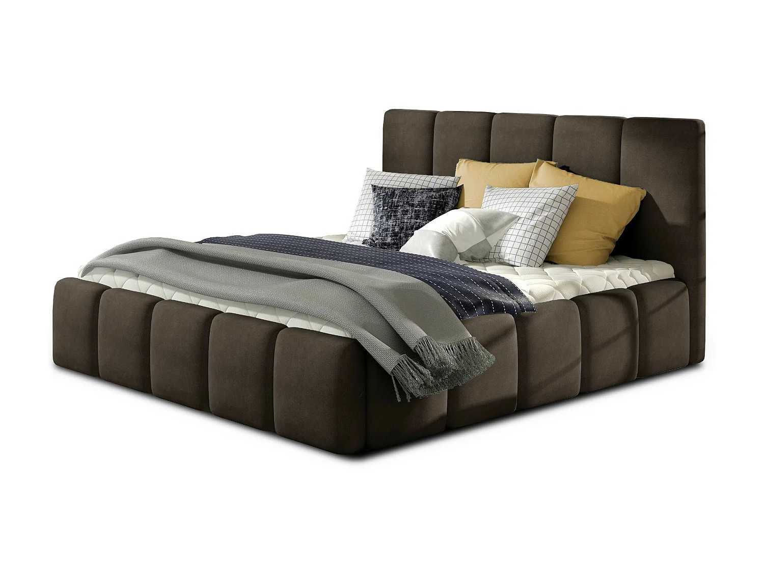 Vika modern gestoffeerd fluwelen bed-Kleur Bruin-Slapen 180x200cm-Versie zonder boxspring