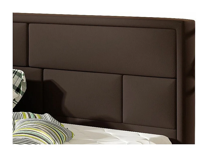 Lit avec coffre simili cuir marron tête de lit capitonnée Lenzo - 4 tailles-200x200