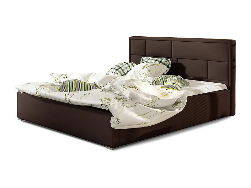 Lit avec coffre simili cuir marron tête de lit capitonnée Lenzo - 4 tailles-200x200