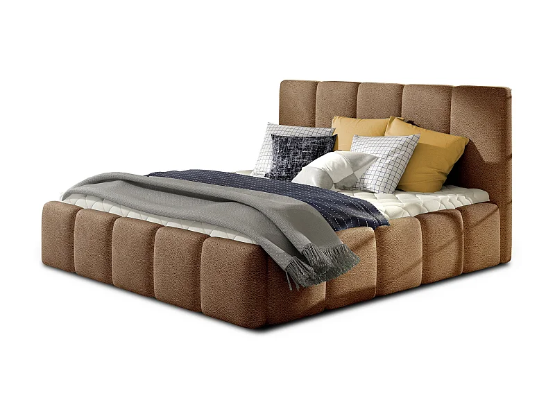 Lit moderne capitonné velours Vika-Couleur Marron clair-180x200