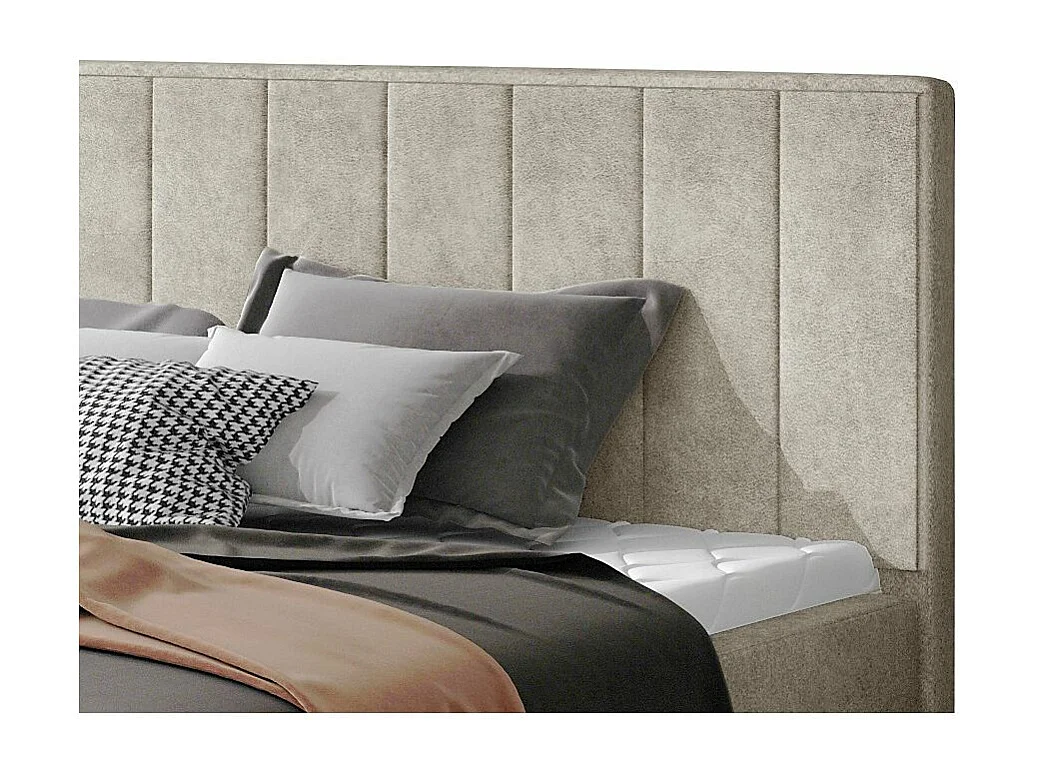 Lit rembourré de luxe tissu Vareze-Couleur Beige-140x200-Version avec sommier