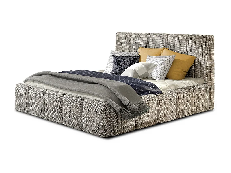 Modern gestoffeerd bed in Vika-stof-Kleur Heide grijs-Slapen 160x200cm-Versie met boxspring