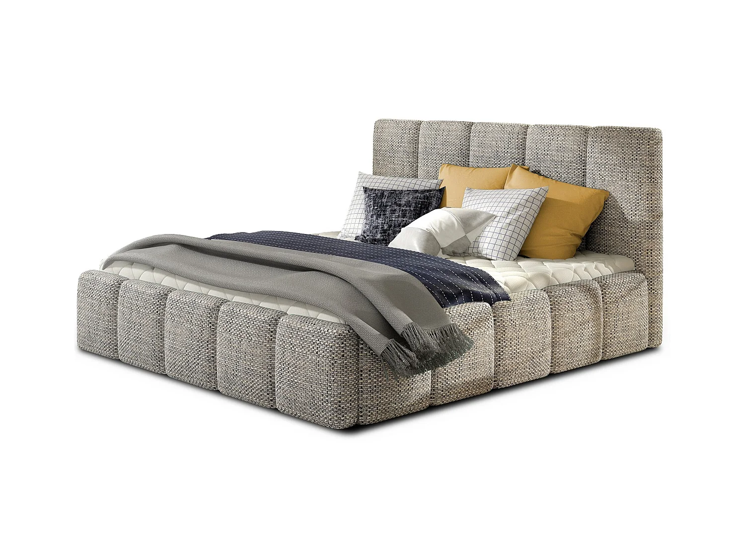 Lit moderne capitonné tissu Vika-Couleur Gris chiné-160x200-Version avec sommier