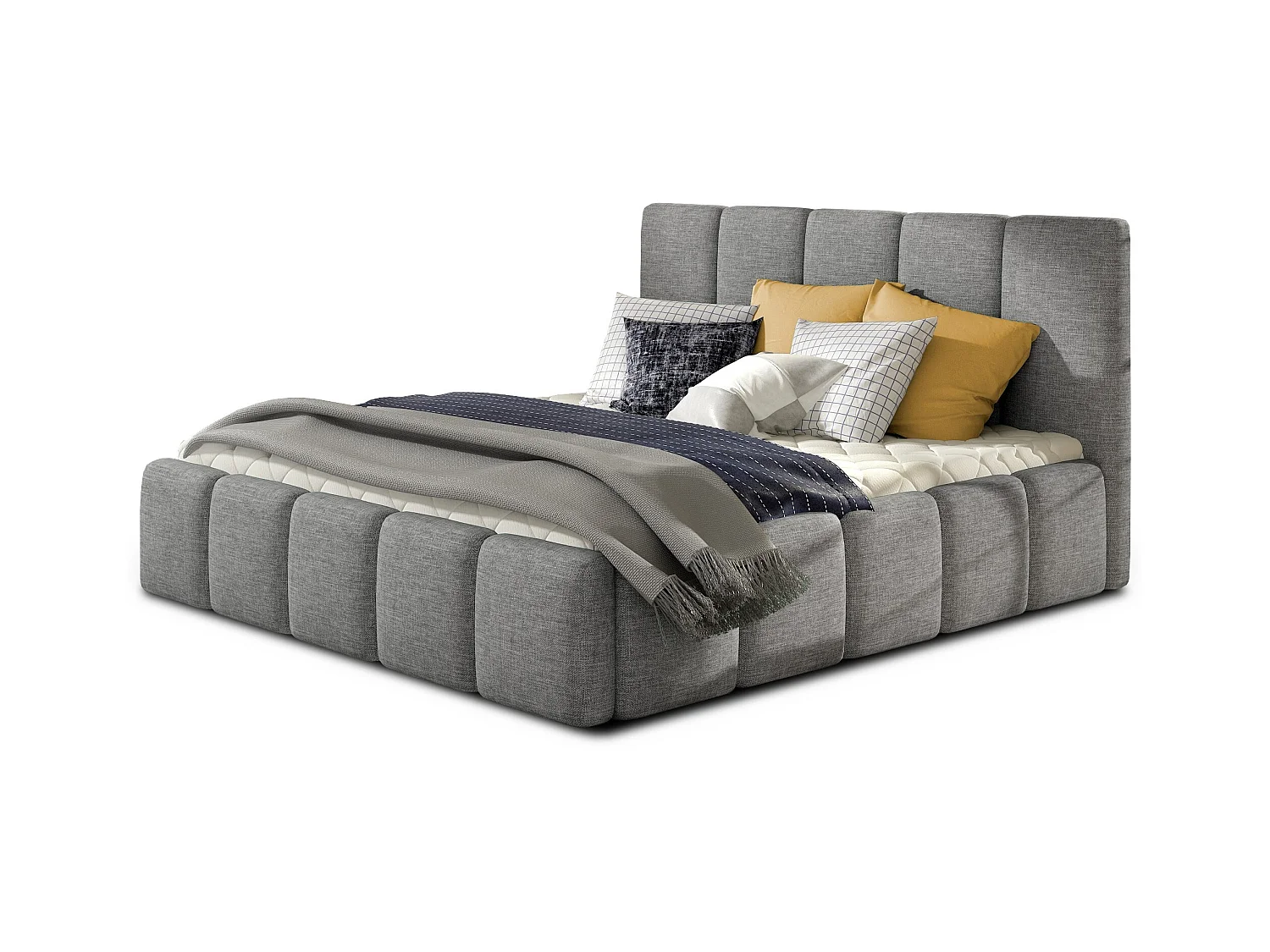 Lit moderne capitonné tissu Vika-Couleur Gris-160x200
