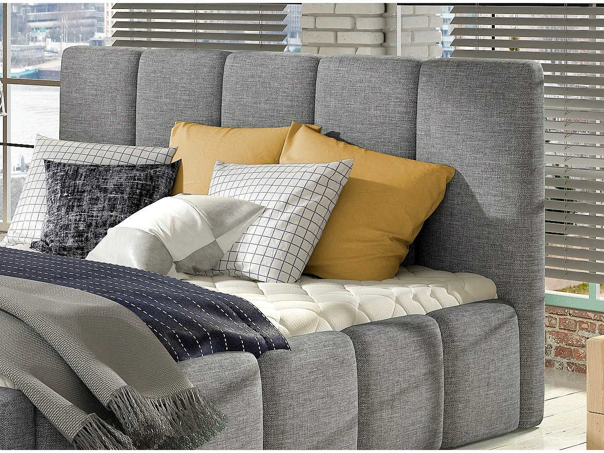 Lit moderne capitonné tissu Vika-Couleur Gris-160x200