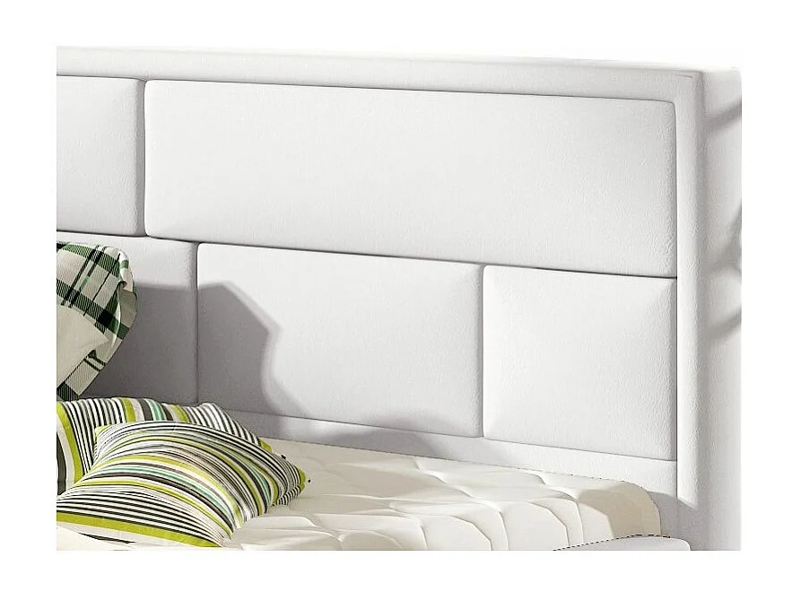 Lit avec coffre simili cuir blanc tête de lit capitonnée Lenzo - 4 tailles-160x200
