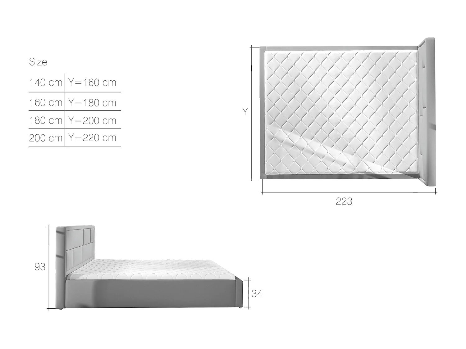 Lenzo volwassenenbed met opbergdoos – Gewatteerd kunstleer-Kleur Wit-Slapen 160x200cm