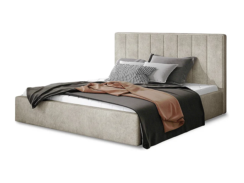 Lit rembourré de luxe tissu Vareze-Couleur Beige-180x200-Version avec sommier