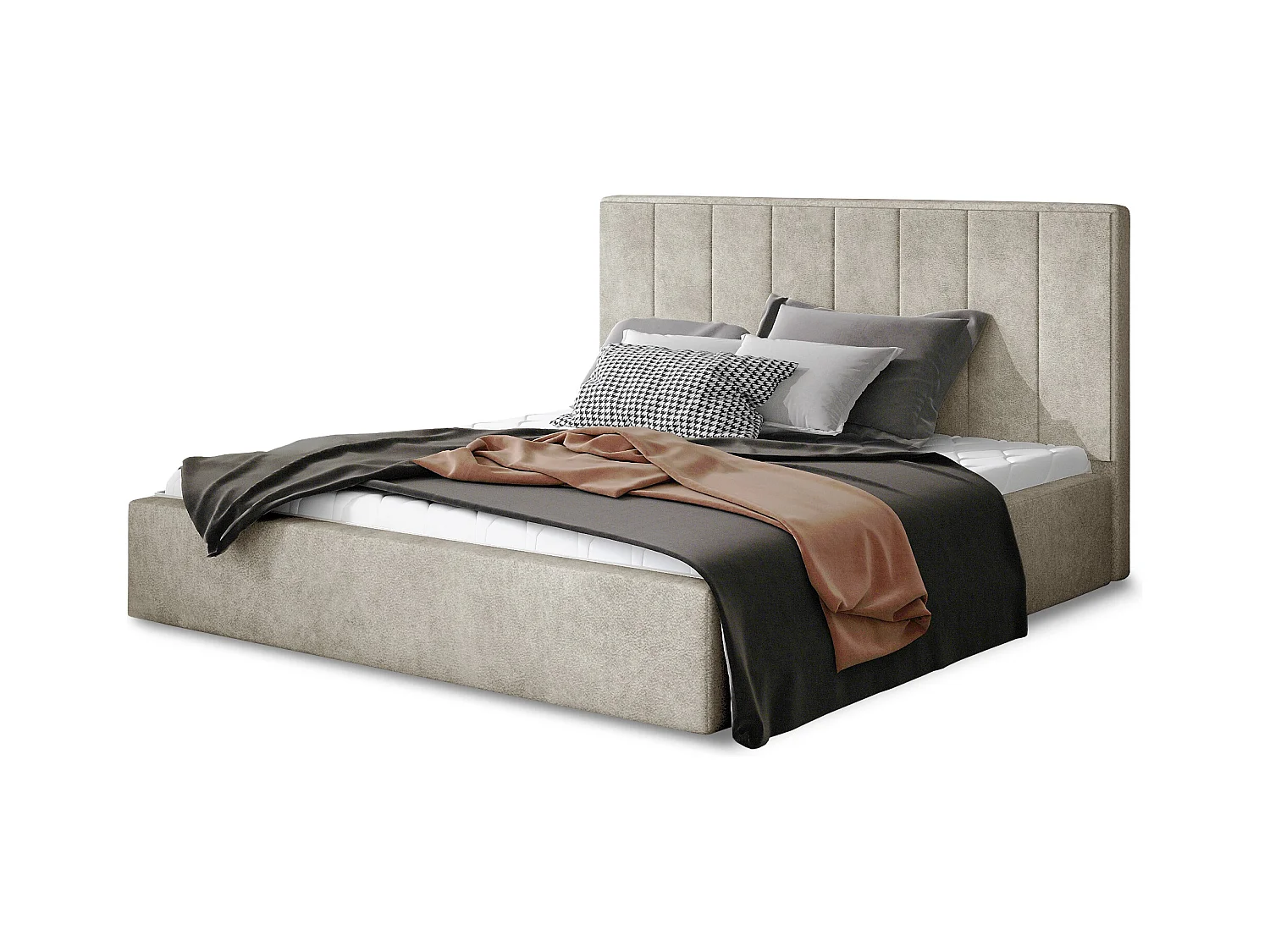 Lit rembourré de luxe tissu Vareze-Couleur Beige-180x200-Version avec sommier