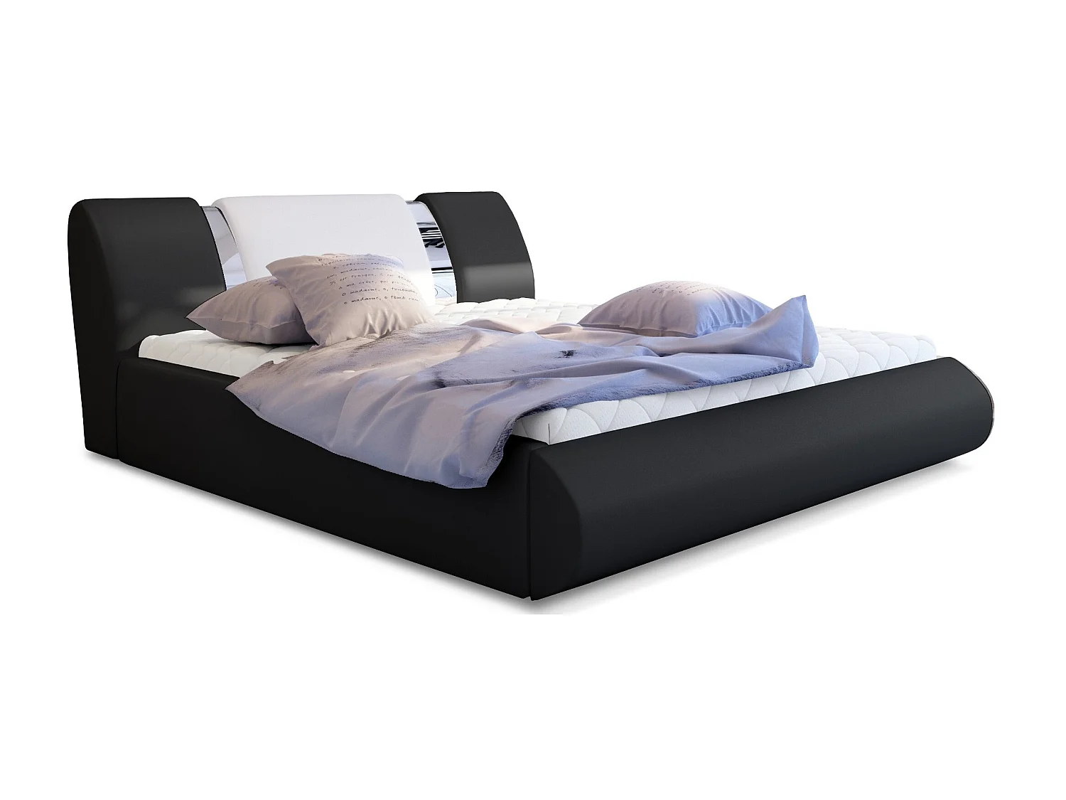 Lit coffre 160x200 simili noir-blanc et métal chromé Flavien