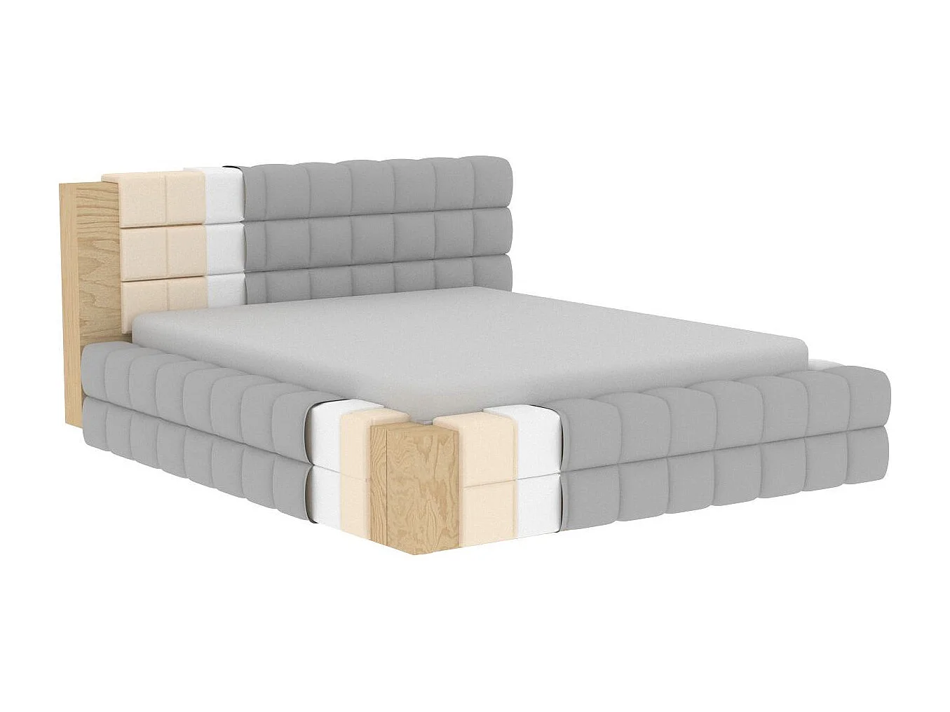 Bed met Kaizer prestige opbergbox – Gewatteerde stoffen bekleding-Kleur Lichtgrijs-Slapen 180x200cm