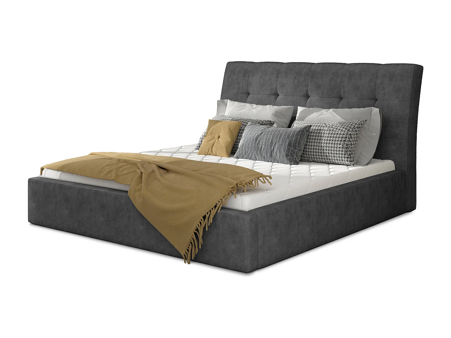 Lit capitonné avec rangement tissu anthracite Klein - 4 tailles-160x200