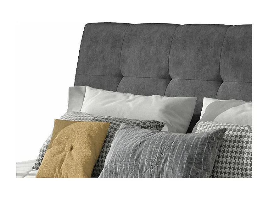 Lit capitonné avec rangement tissu anthracite Klein - 4 tailles-160x200