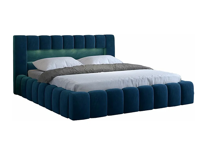 Designbed met Luto fluwelen gestoffeerde box-Kleur Blauwe olie-Slapen 140x200cm